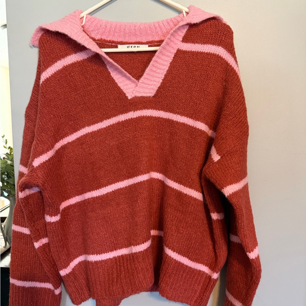 Grey Bandit Women's Striped Sweater - Red and Pink